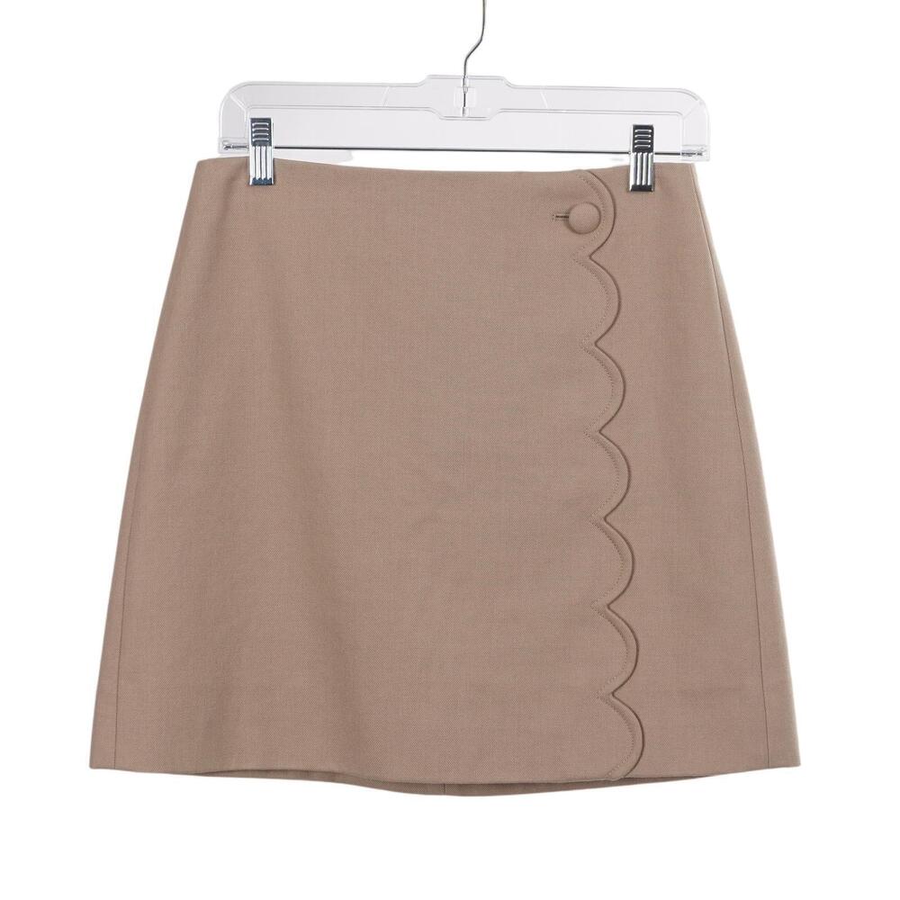J.CREW Skirt 0 Khaki Beige Wool Blend Scalloped Lined A-Line G0955